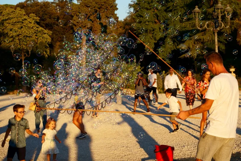 Kids playing in bubbles